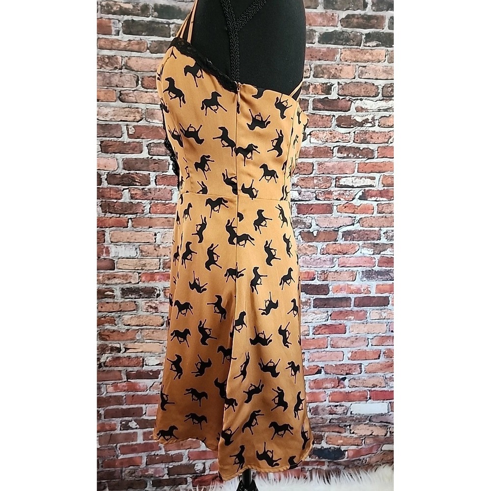 Forever 21 Boutique Dress M Horses Equestrian Rodeo Western Line‎ Dancing Copper - Picture 6 of 14